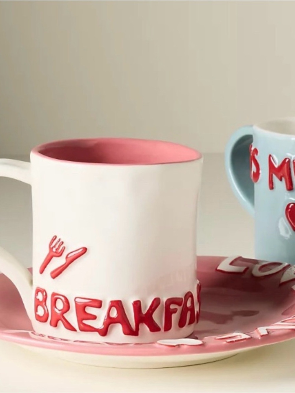Anthropologie Breakfast in Bed L&Clay Stoneware Mug NIB